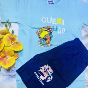 Kids Light Blue Minion T-Shirt and Navy Blue Shorts Set