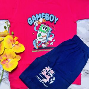Kids Red Gameboy T-Shirt and Navy Blue Shorts Set