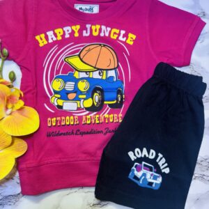 Kids "Wildwatch Expedition" Magenta Tee & Road Trip Explorer Shorts Duo